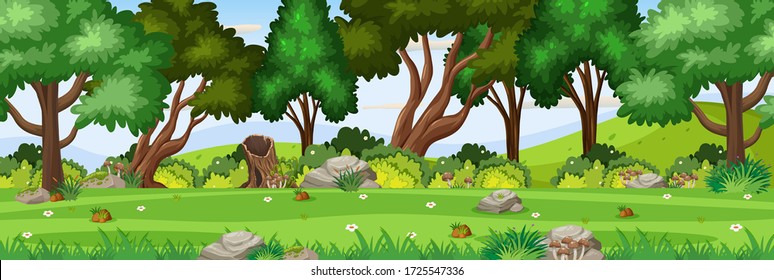 Background scene with many trees in the park illustration