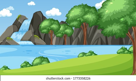 Escena de fondo con muchos árboles en la ilustración del parque