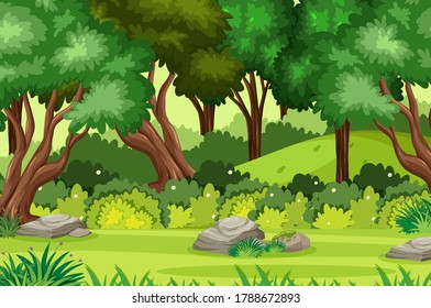 Background scene with many trees in the park illustration