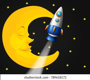 Escena de fondo con la ilustración de la luna y el cohete