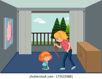 Background scene mother scolding daughter at home illustration