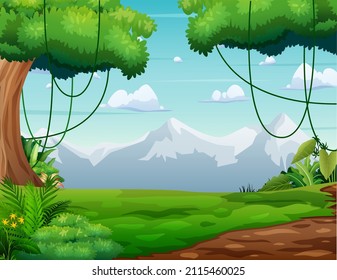 Background scene with a mountain and green nature