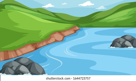 Background scene of mountains and river illustration