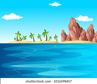 Background scene with ocean and beach illustration