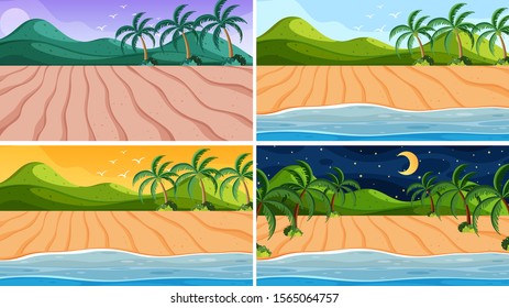 Escena de fondo con el océano en diferentes momentos de ilustración
