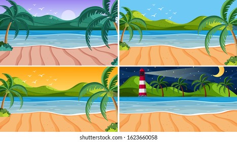 Background scene with ocean at different times illustration
