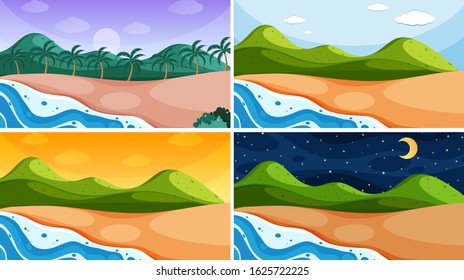 Background scene with oceans at different times illustration