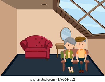 Background scene with old people staying at home illustration