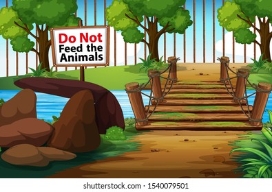 Background scene of park with sign do not fee animals illustration