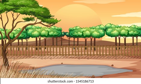 Background scene with park at sunset illustration