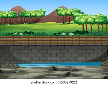 Background scene of park with trees and pond illustration
