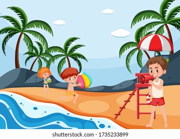 Background scene with people on the beach illustration