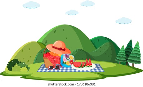 Hintergrund-Szene mit Picknick-Lunch auf der Grasillustrierung