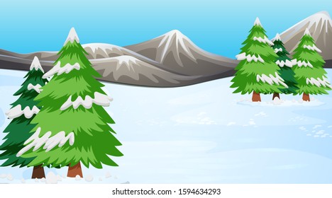 Background scene with pine trees in the snow illustration