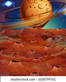 Background scene with planets and moon surface illustration