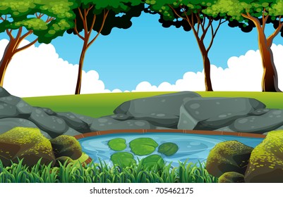 Background Scene Pond Field Illustration Stock Vector (Royalty Free ...