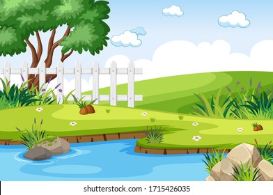 Background Scene With Pond In The Park Illustration