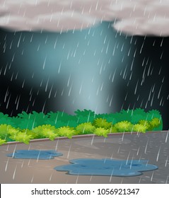 Background scene with rain in the garden illustration