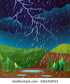 Escena de fondo con lluvia en la ilustración del parque