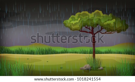 Background scene with rain in the park illustration