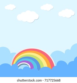 Escena de fondo con arco iris e ilustración de nubes