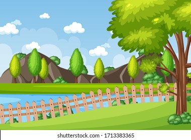 Background scene with river in the park illustration