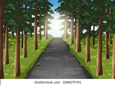 Background scene of road in the forest illustration