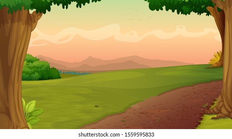 Background scene with road in the park illustration