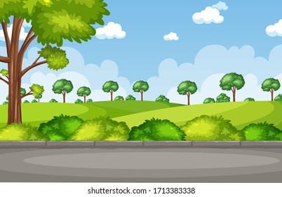 Background scene with road in the park illustration