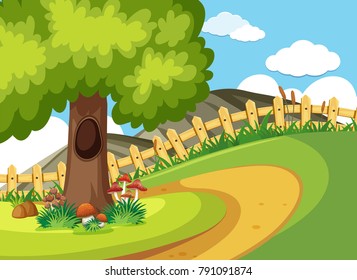 Background scene with road and tree illustration