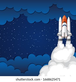 Background scene with rocket flying in the space illustration
