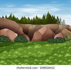 Background scene with rocks and grass illustration