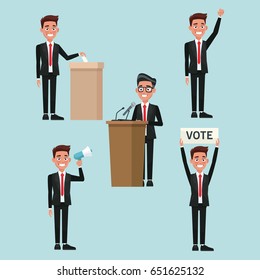 background scene set people male in formal suit in different poses for vote candidacy