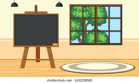 Escena de fondo con pizarra en la ilustración de la habitación