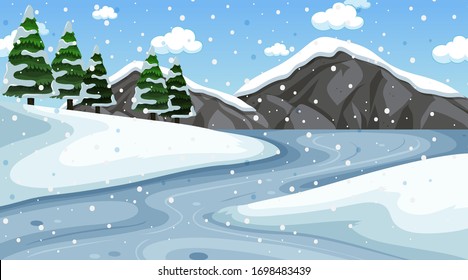 Background scene with snow in the field illustration