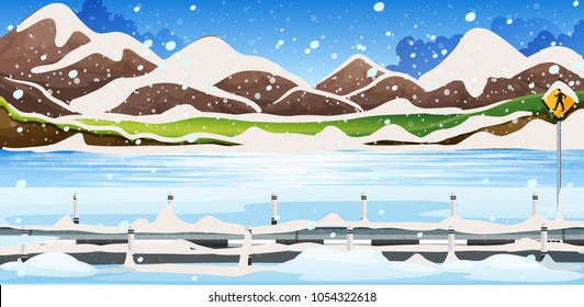 Background scene with snow on the mountains illustration