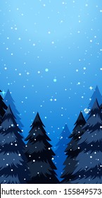 Background scene with snow in pine forest illustration