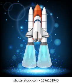 Background scene with spaceship flying in the space illustration