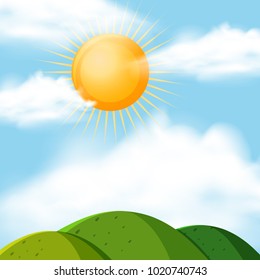 Background scene with sun over the hills illustration