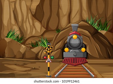Background scene with train on the track illustration