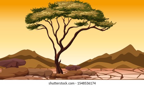 Background scene with tree in dry land illustration