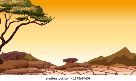 Background scene with tree in the dry land illustration