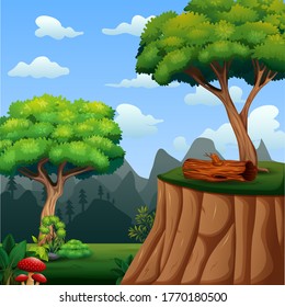 Background scene with tree on the cliff