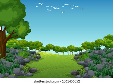 Background scene with trees in the field illustration