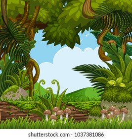Escena de fondo con árboles en ilustración forestal
