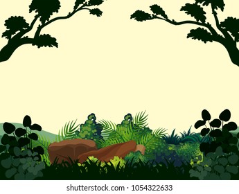 Background scene with trees in forest illustration