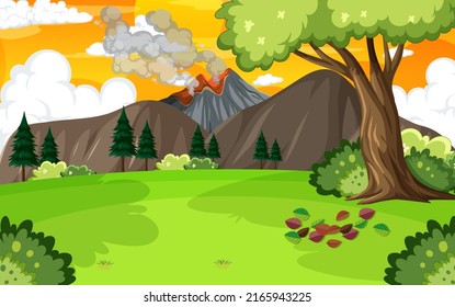 Background scene with volcano and forest illustration