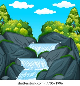 Background scene with waterfall at daytime illustration