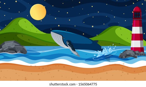 Background scene with whale in the ocean illustration