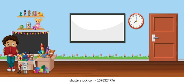 Background scene with whiteboard and toys illustration